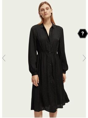 Scotch & Soda Black Floral Midi Button Down Dress L